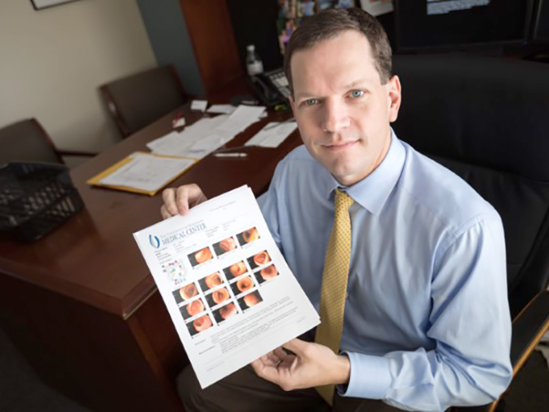 Dr. Shannon Orr, who leads the UMMC Cancer Institute team that treats colon cancer had his colonoscopy early based on a family history of the disease.  He shows results here, including photos of a few polyps before they were removed.